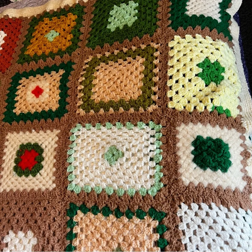 Beautiful handmade afghan -brown, green, gold, etc